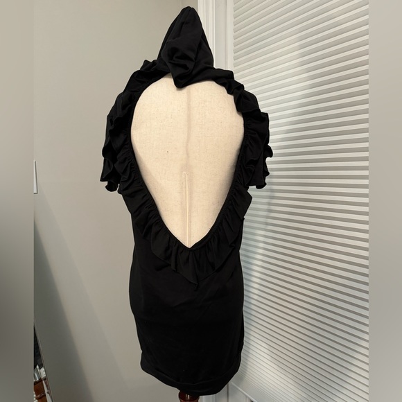 Black Terry Open Back Hooded Mini Sun Dress | Small - Picture 4 of 13